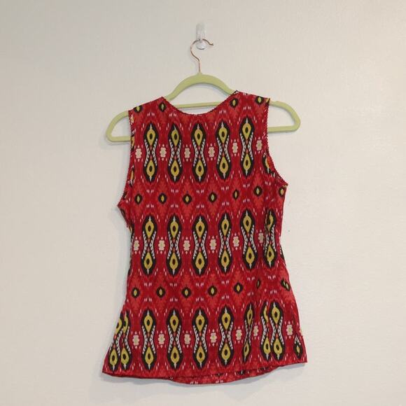 Tory Burch Red Multicolor Ikat Print Sleeveless Blouse Sz 2 - Picture 8 of 10